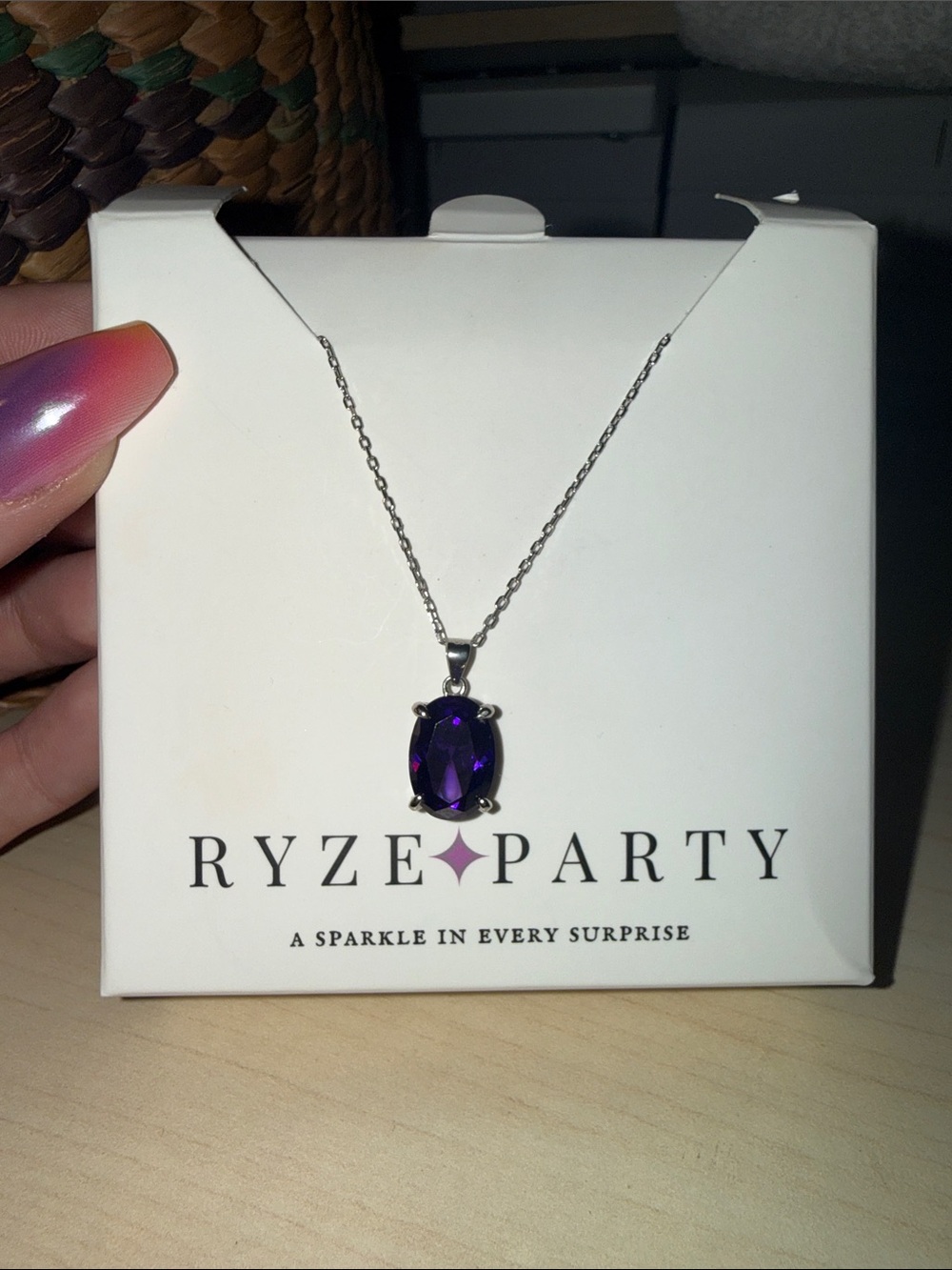 Ryze Party Purple Oval Crystal Pendant Necklace